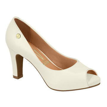 Vizzano 1840-300 Mid Heel Peeptoe Pump in Off White Napa